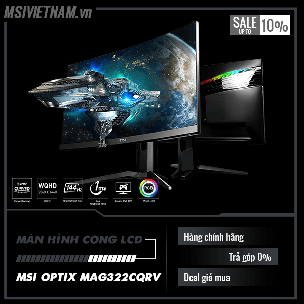 Màn hình cong  MSI Optix MAG322CQRV 31.5Inch 2k,1ms,144Hz,Curved VA