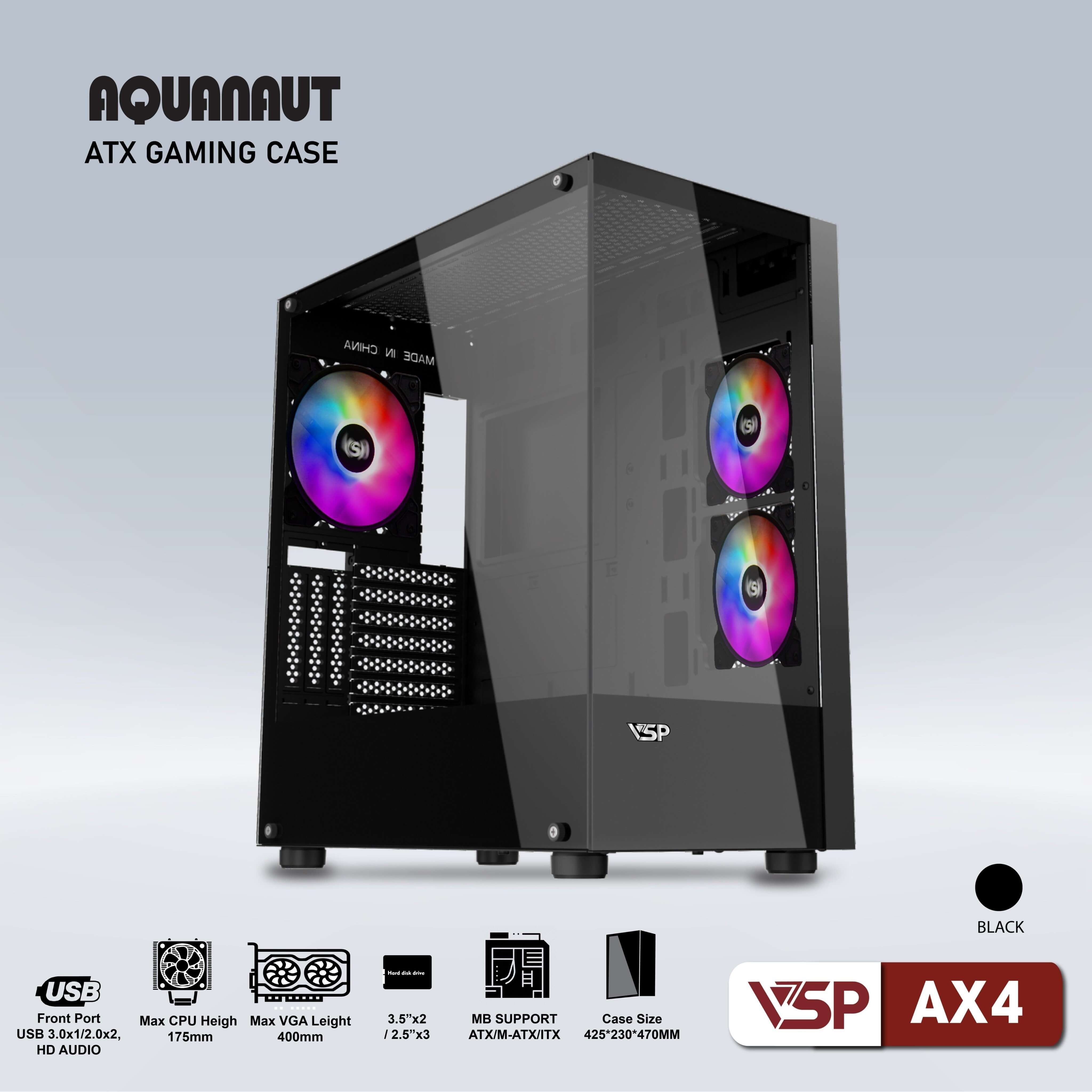 Case gaming Aquanaut AX4 2 mặt kính - Đen