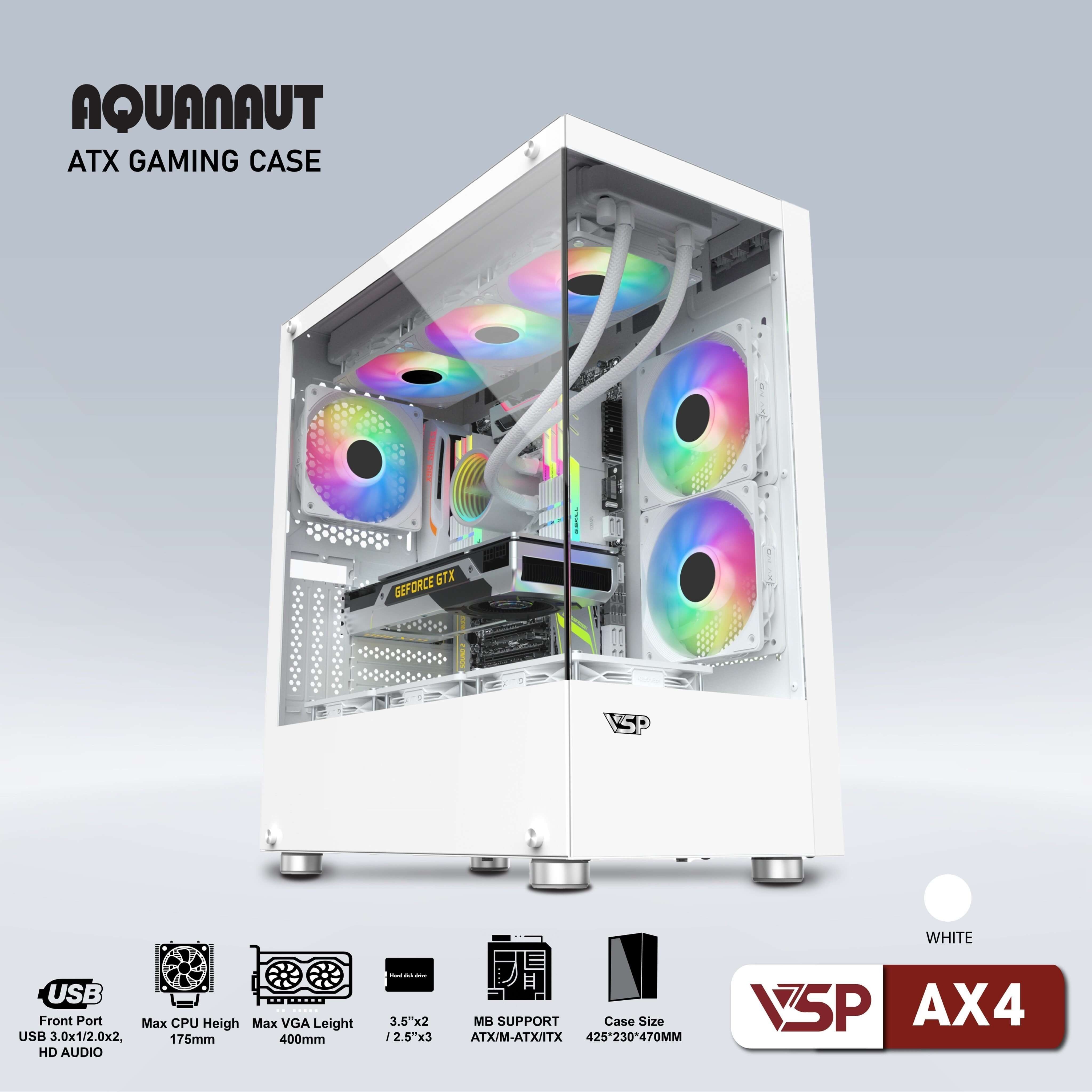 *Case gaming Aquanaut AX4 2 mặt kính - Trắng