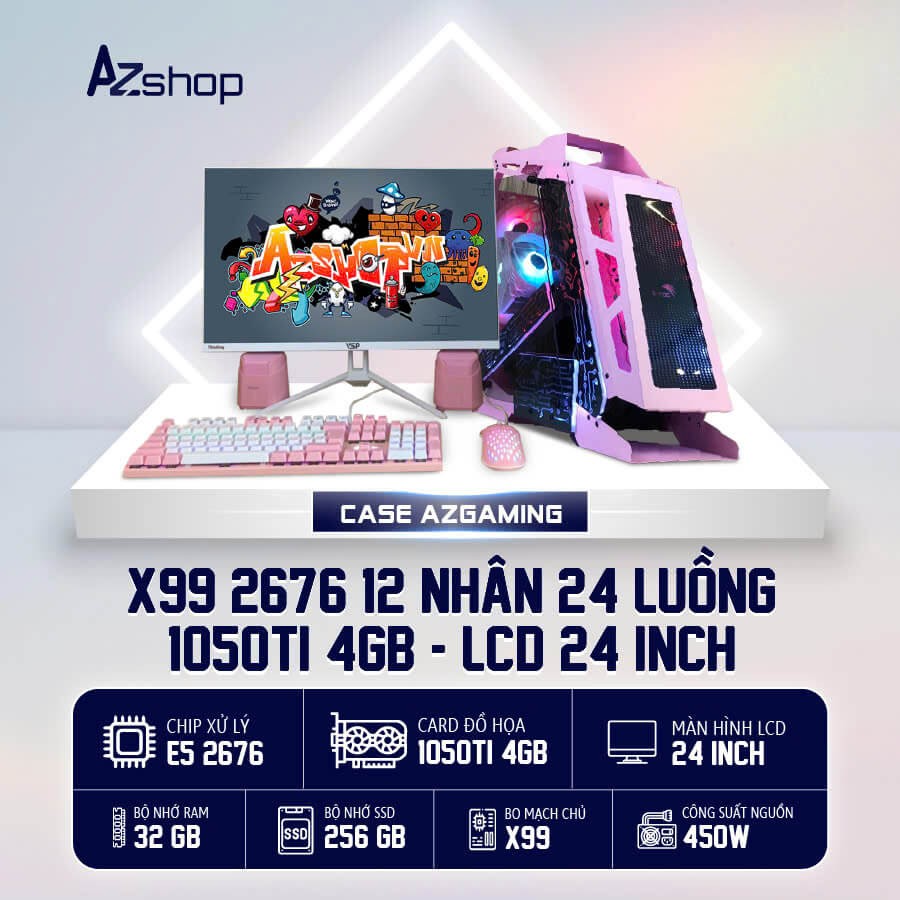 🔊**Case AzServer X99 2676  12 NHÂN 24 LUỒNG 1050TI 4GB  & LCD 24 inch  !