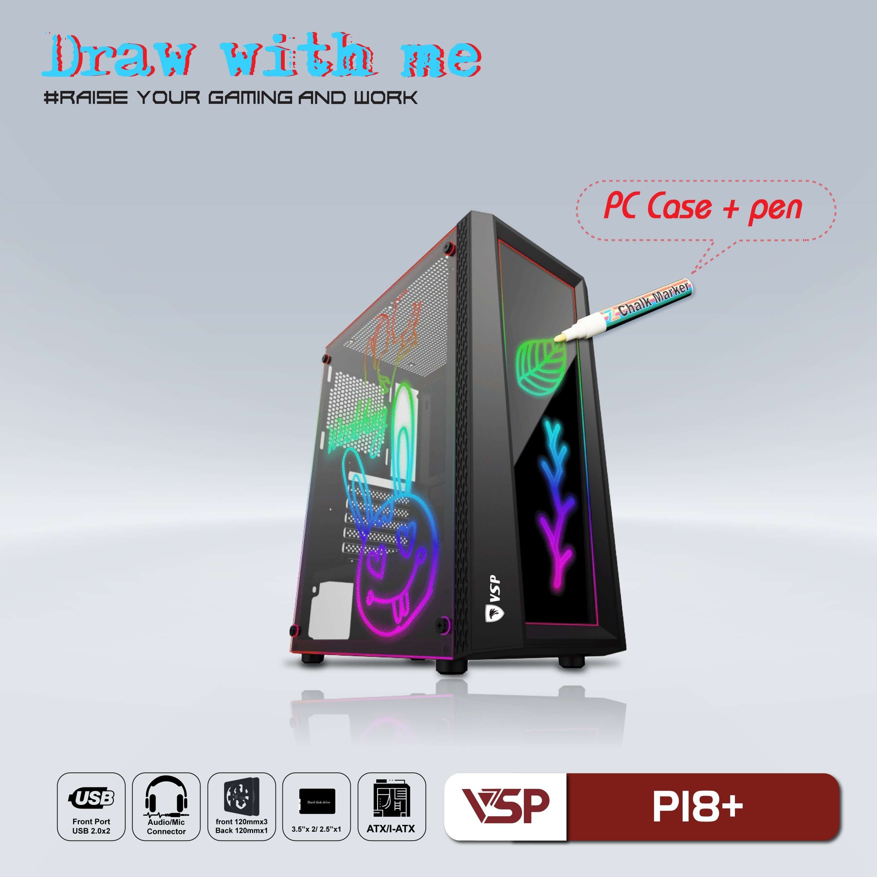 Case VSP P18+ Kèm Bút Vẽ (Mid Tower, Black)