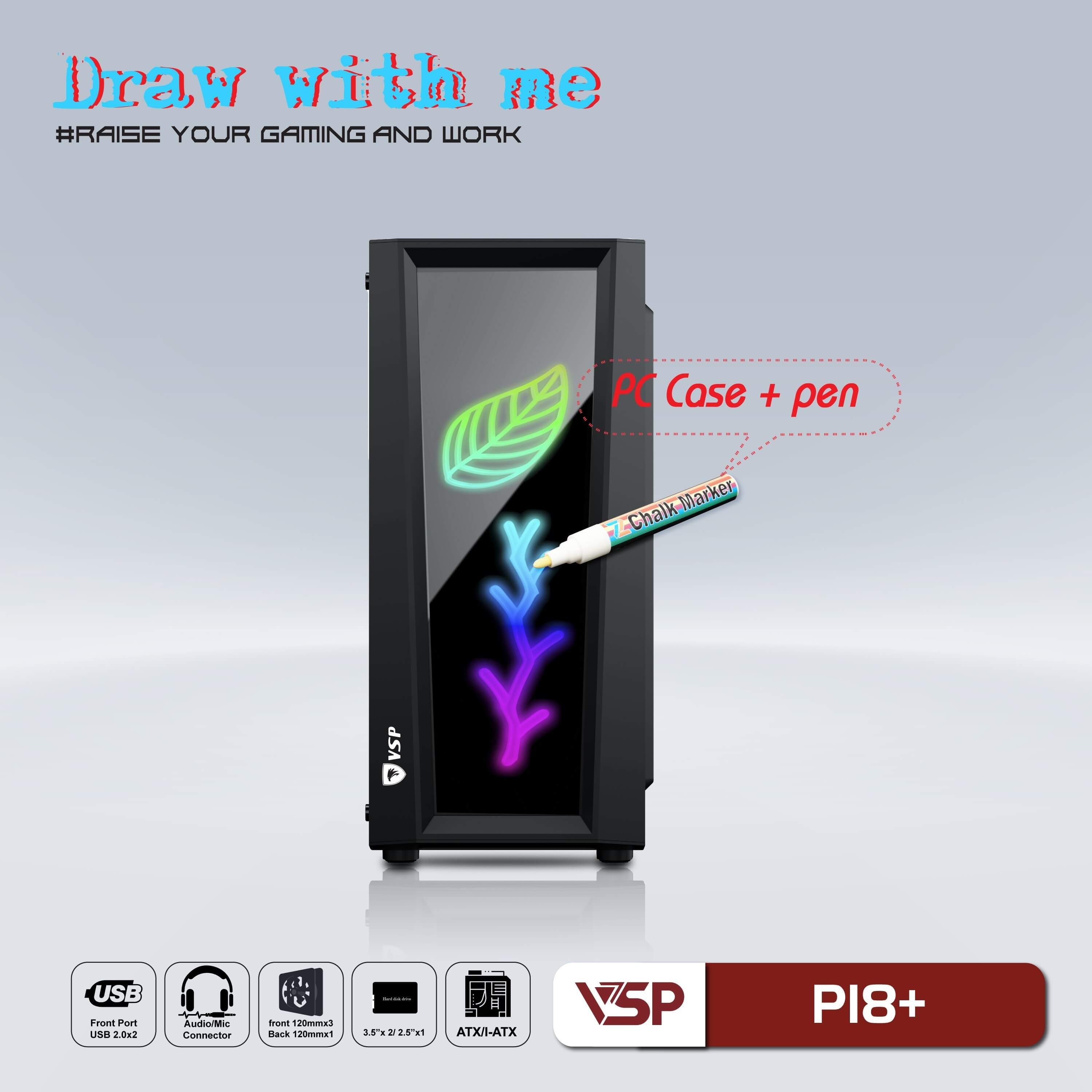 Case VSP P18+ Kèm Bút Vẽ (Mid Tower, Black)