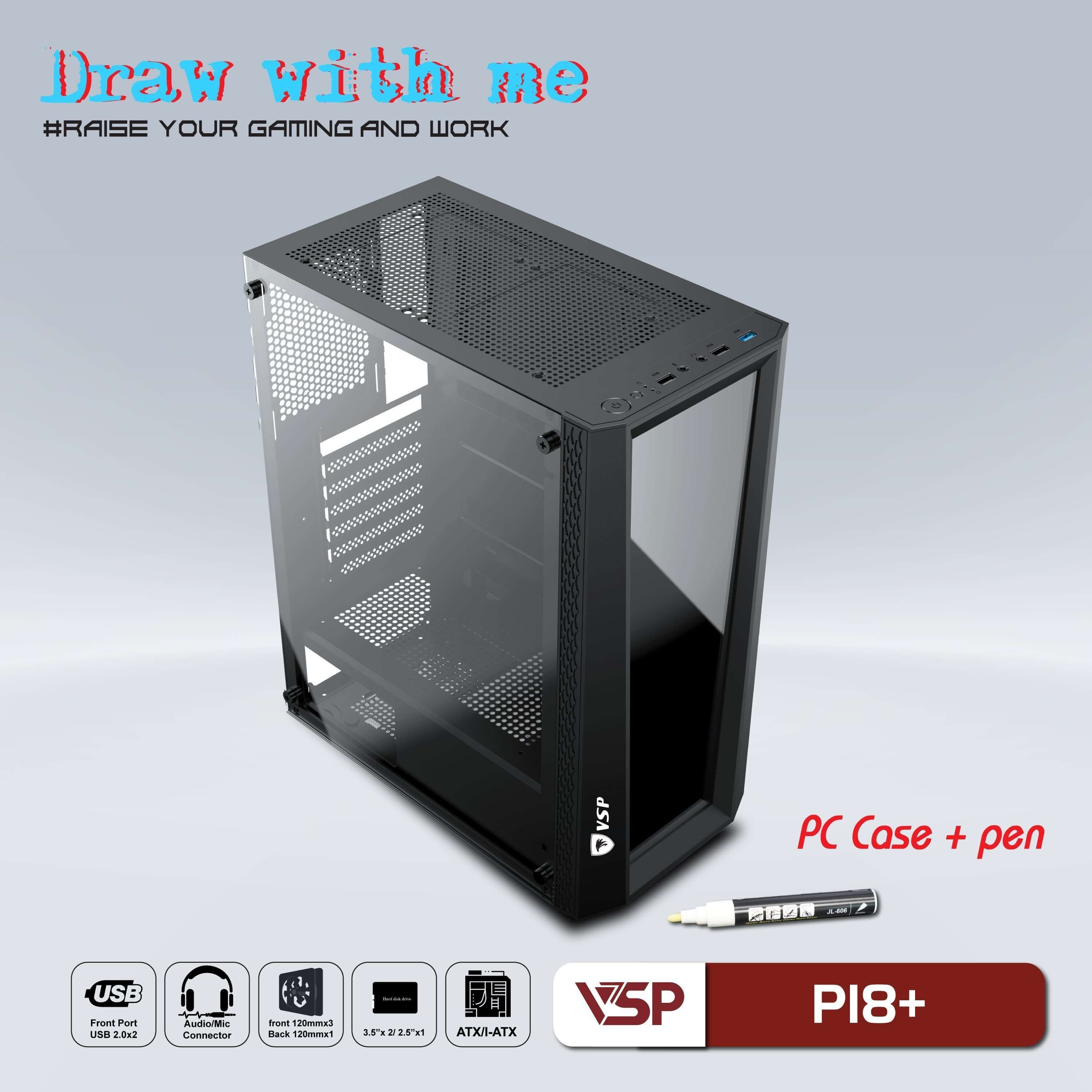 Case VSP P18+ Kèm Bút Vẽ (Mid Tower, Black)