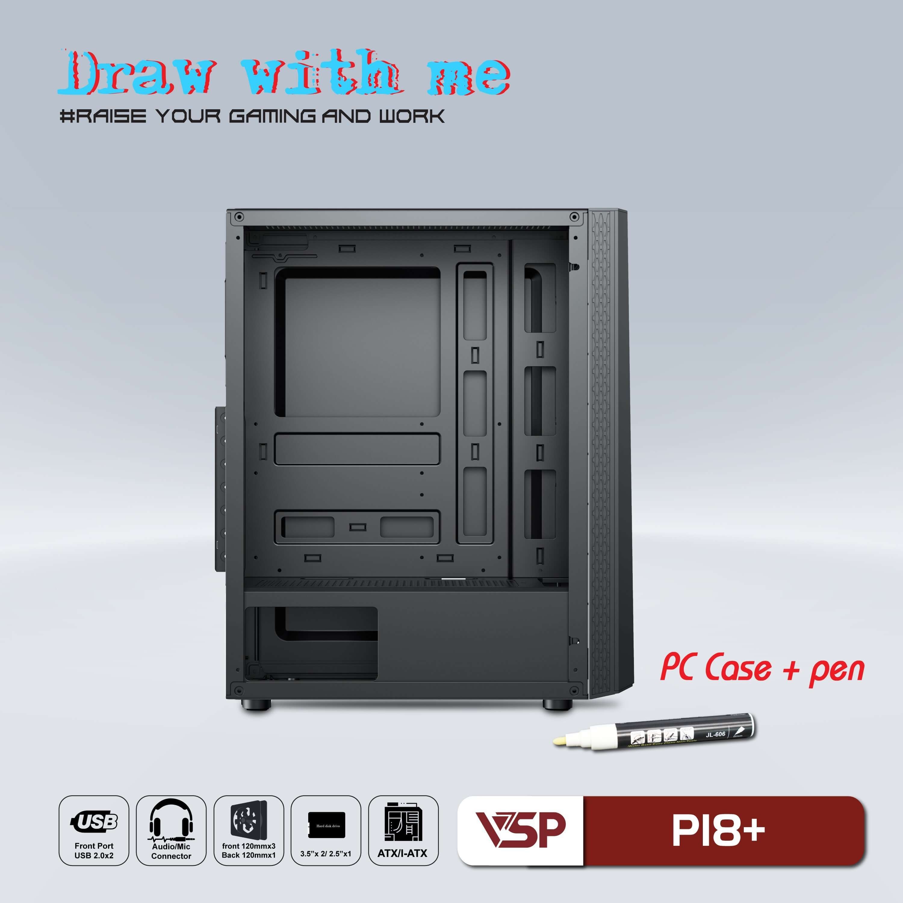 Case VSP P18+ Kèm Bút Vẽ (Mid Tower, Black)
