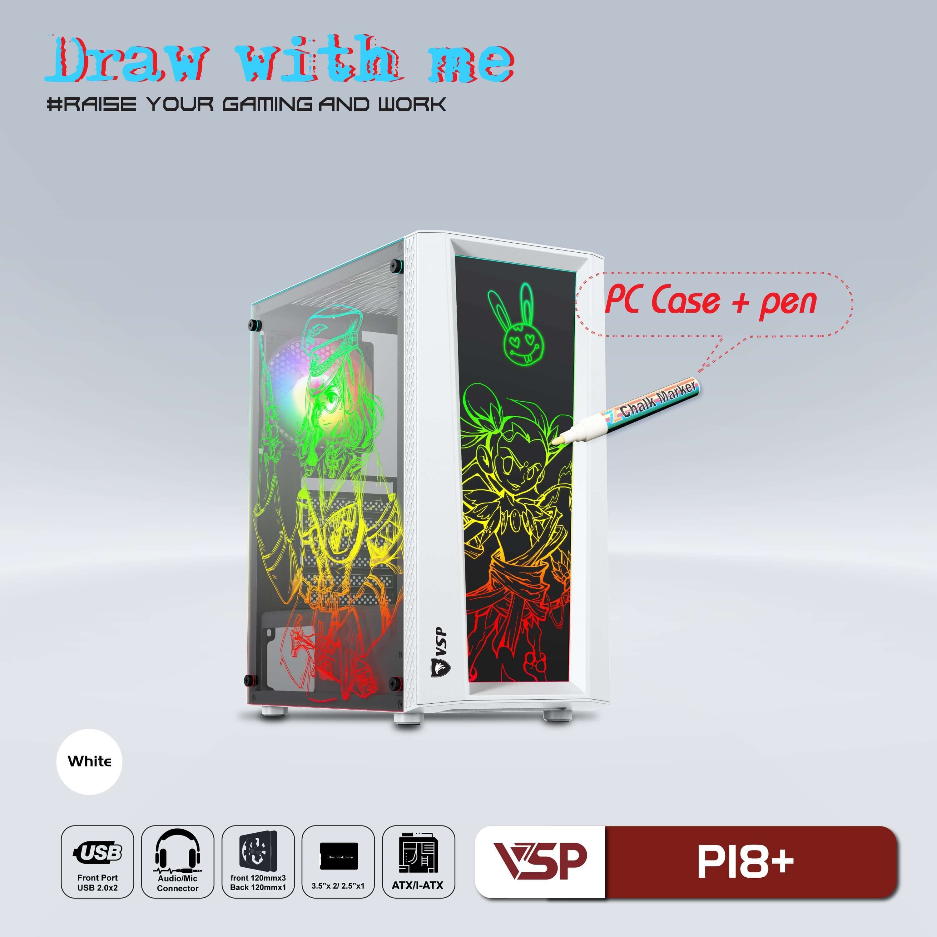 Case VSP P18+ Kèm Bút Vẽ (Mid Tower, White)