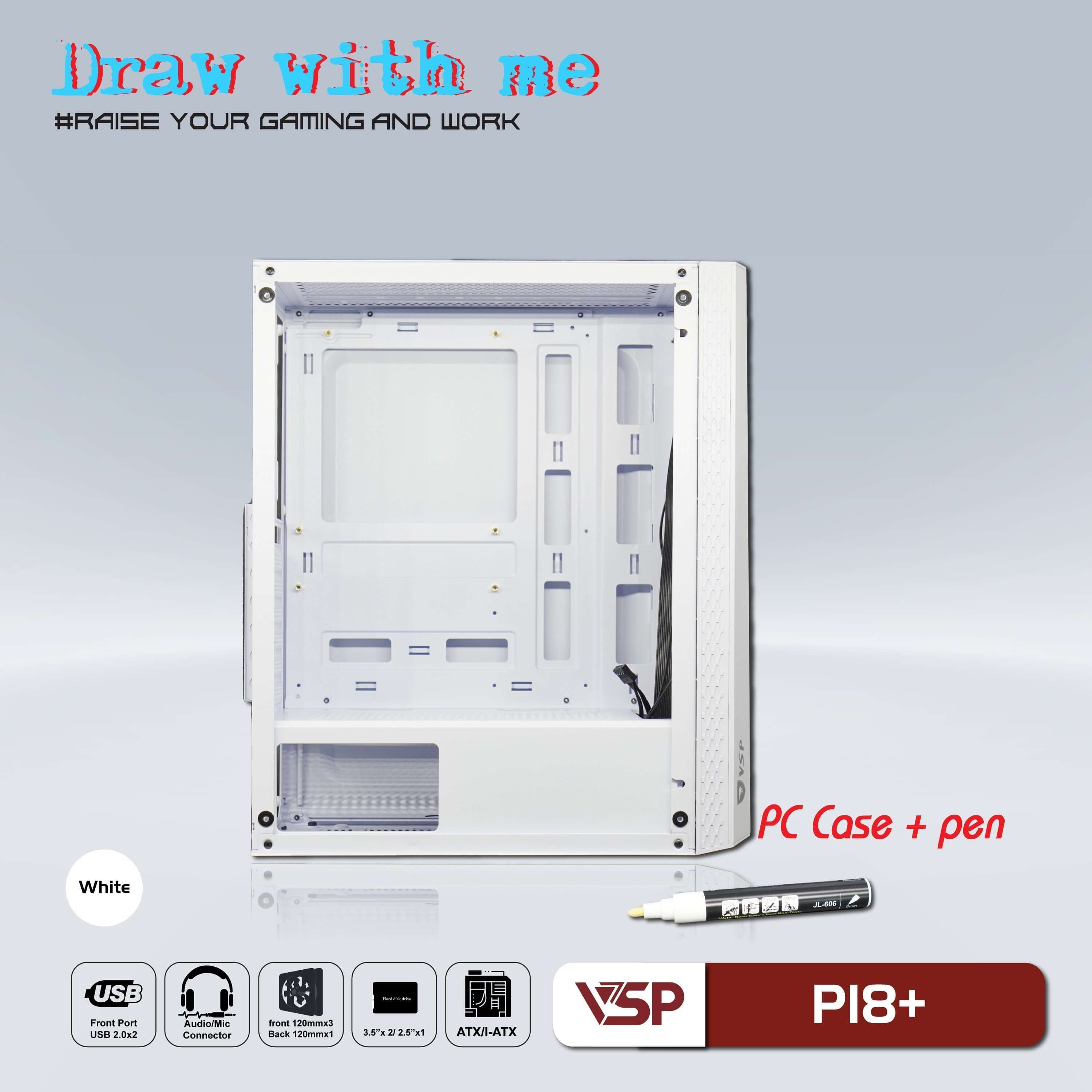 Case VSP P18+ Kèm Bút Vẽ (Mid Tower, White)