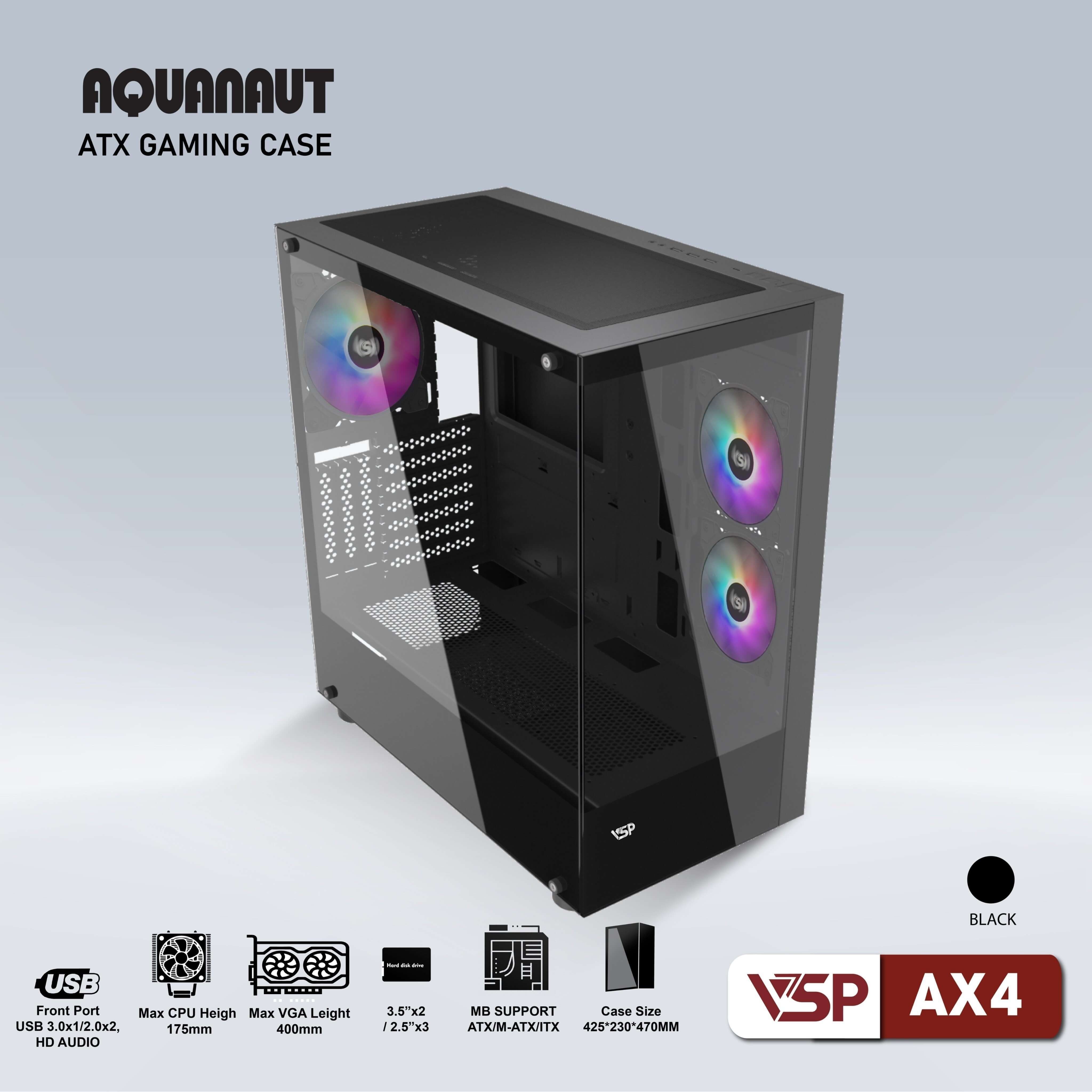 Case gaming Aquanaut AX4 2 mặt kính - Đen