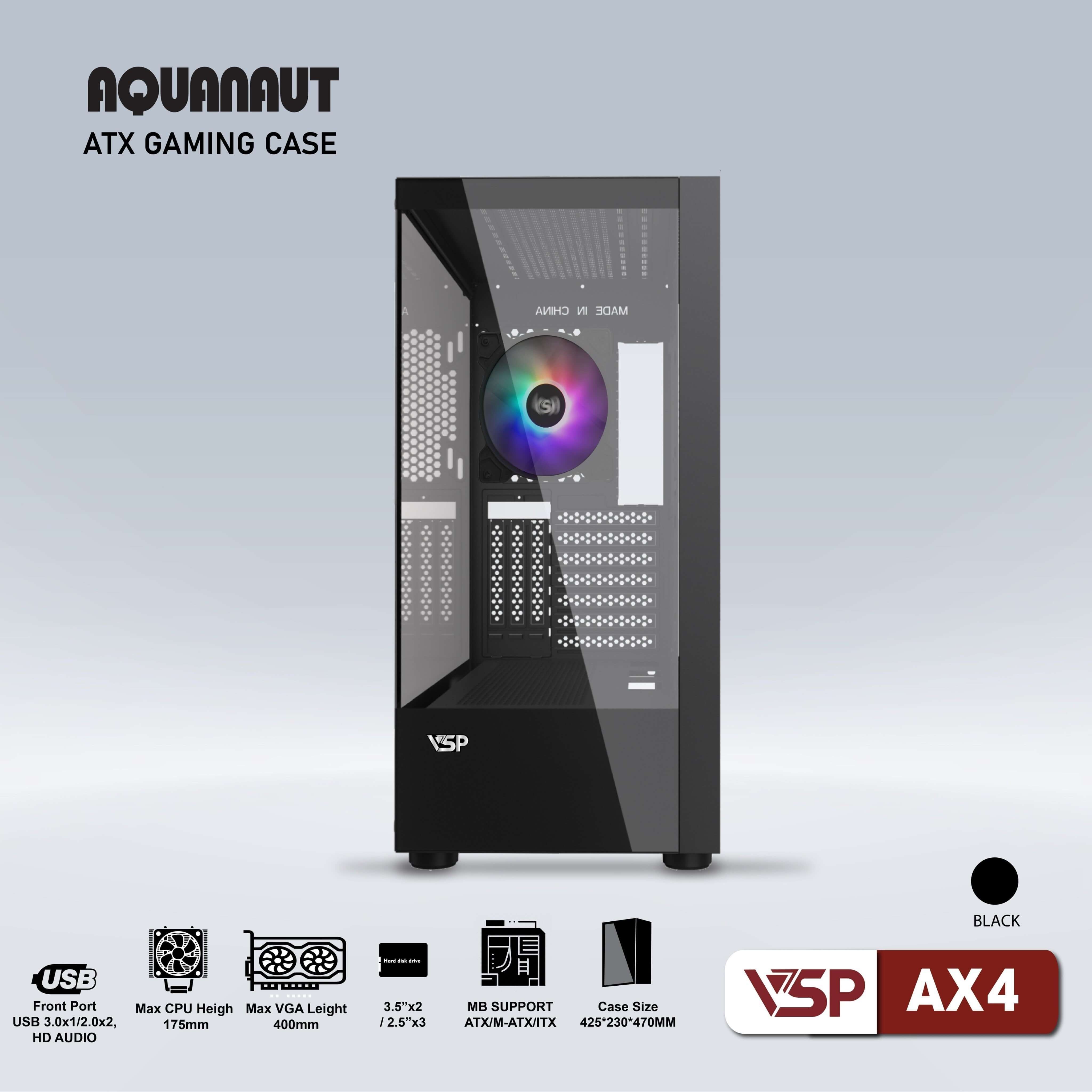 Case gaming Aquanaut AX4 2 mặt kính - Đen