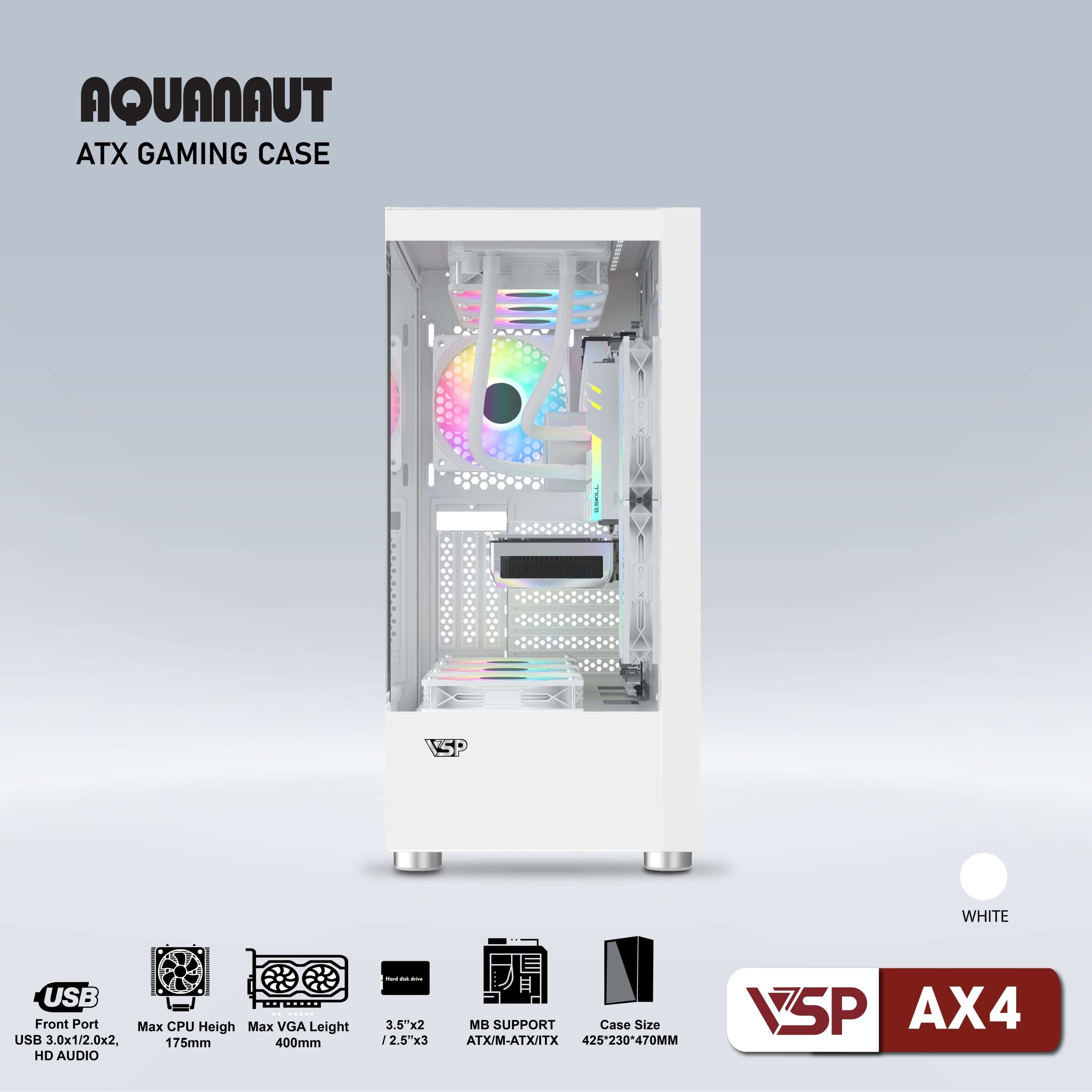 *Case gaming Aquanaut AX4 2 mặt kính - Trắng