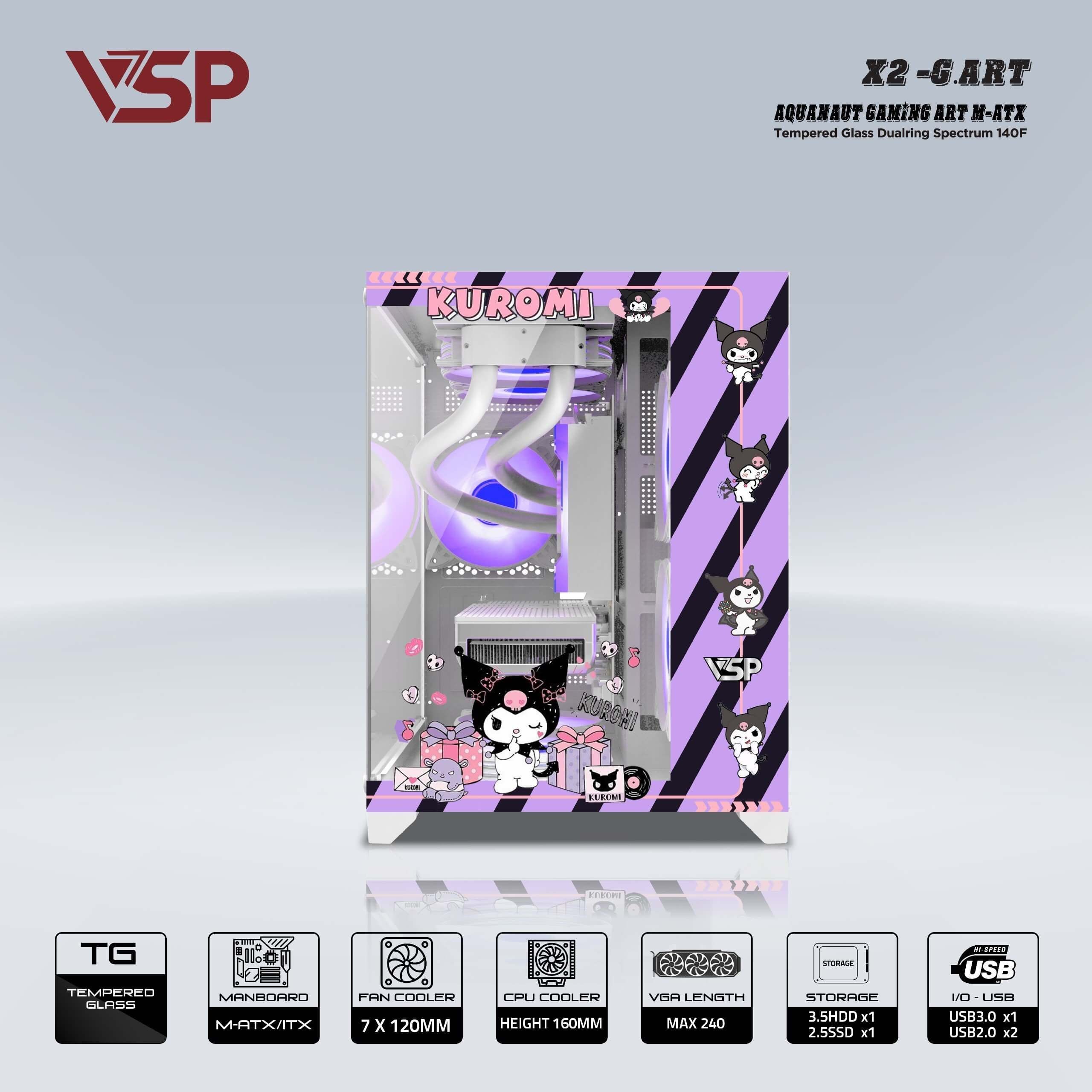 Case hai mặt kính cường lực trong suốt VSP X2 G.ART ( mATX) - Màu trắng
