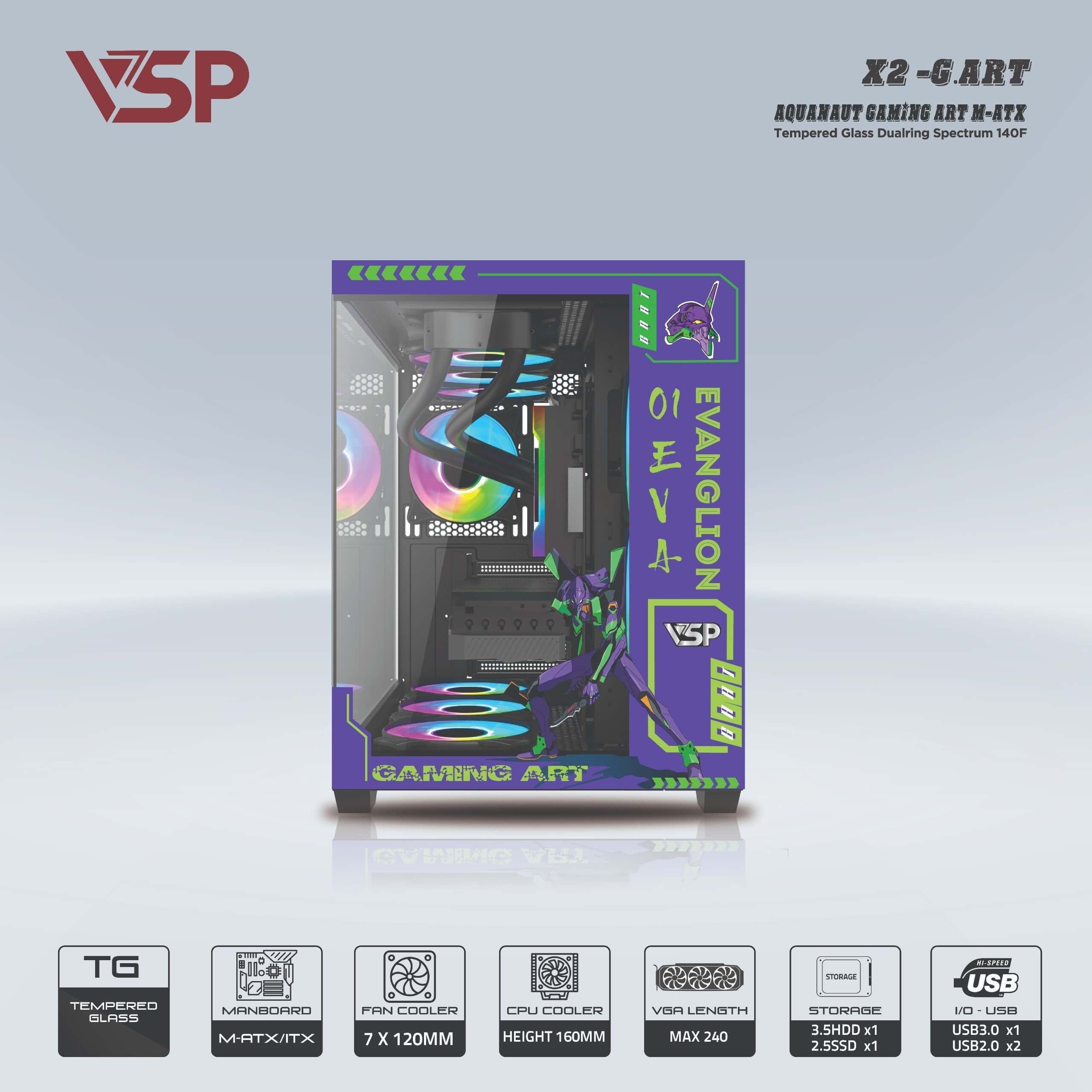 Case hai mặt kính cường lực trong suốt VSP X2 G.ART ( mATX) - Màu Đen