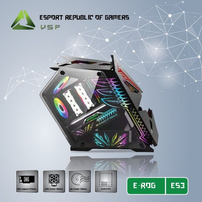 Case VSP E-ROG ES3 Gaming Có Sẵn panel LED và 5 Fan LED ARGB- Màu Đen