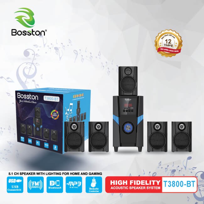 Loa vi tính Bosston bluetooth 5.1 T3800-BT, Bảo hành 12 tháng