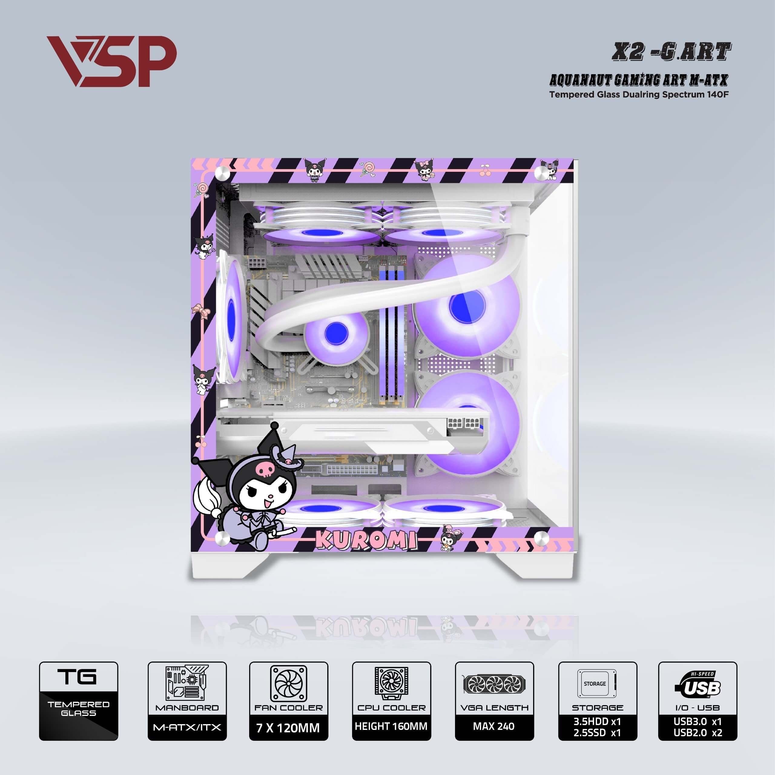 Case hai mặt kính cường lực trong suốt VSP X2 G.ART ( mATX) - Màu trắng