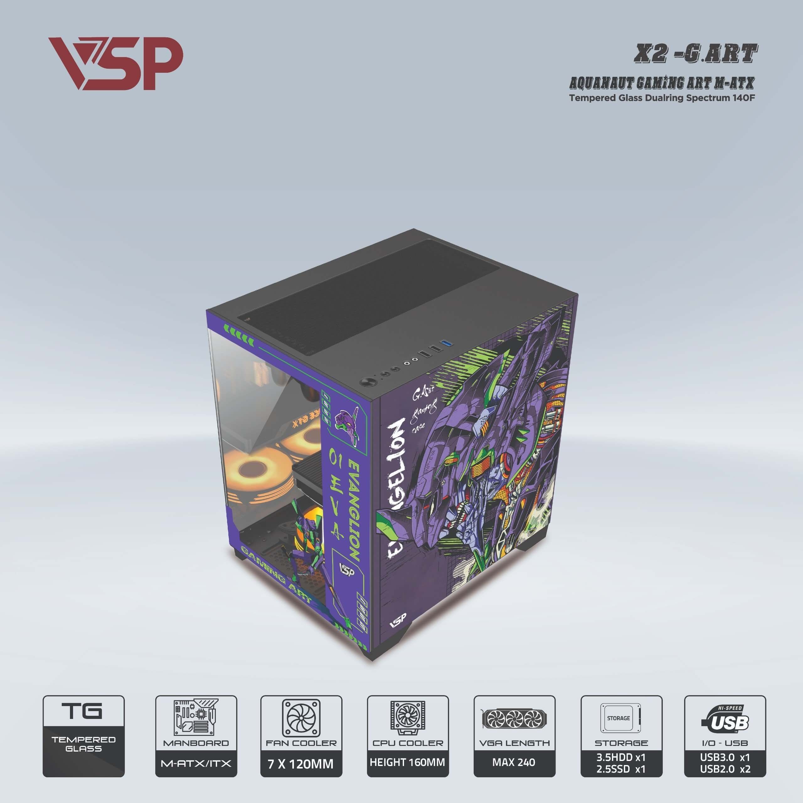 Case hai mặt kính cường lực trong suốt VSP X2 G.ART ( mATX) - Màu Đen