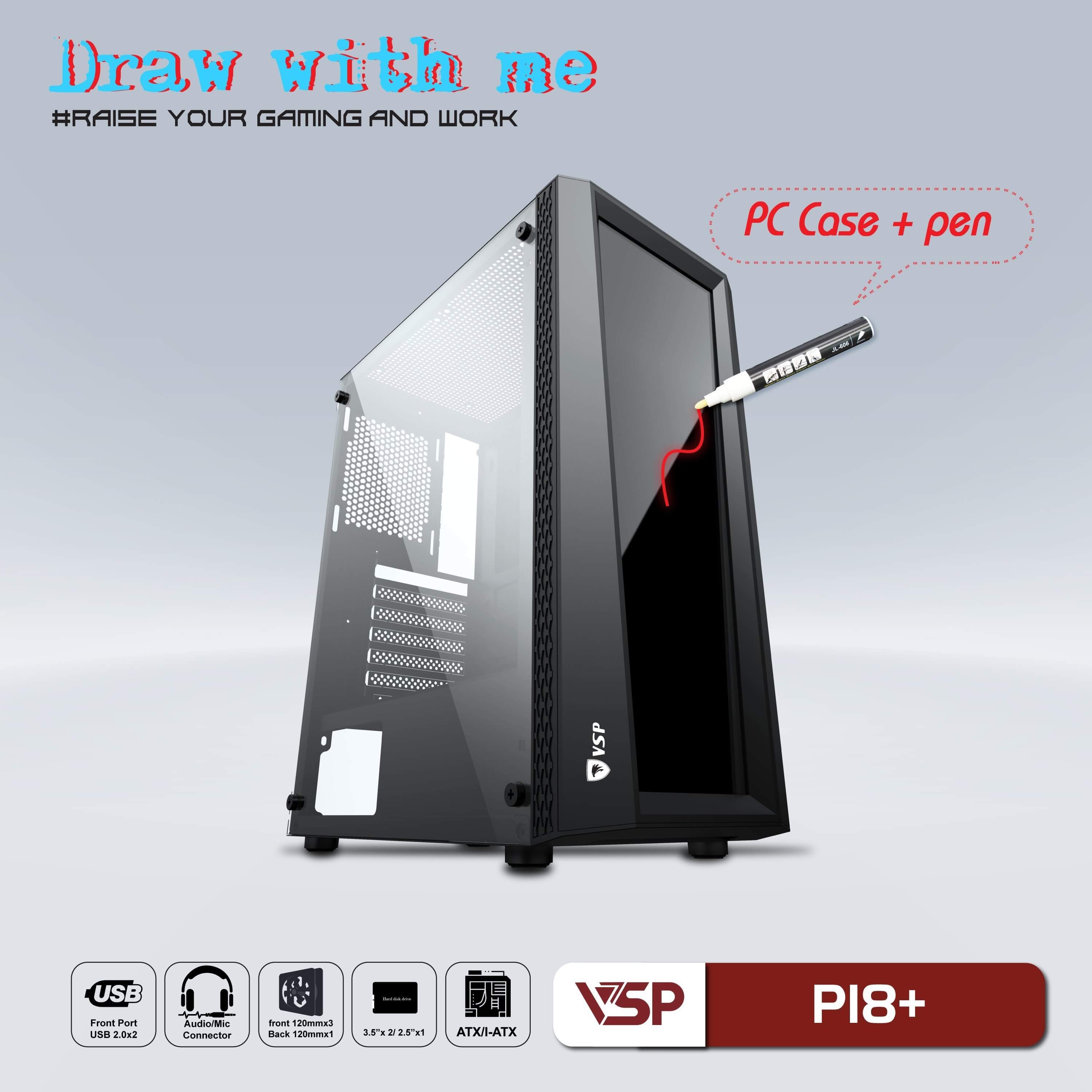Case VSP P18+ Kèm Bút Vẽ (Mid Tower, Black)