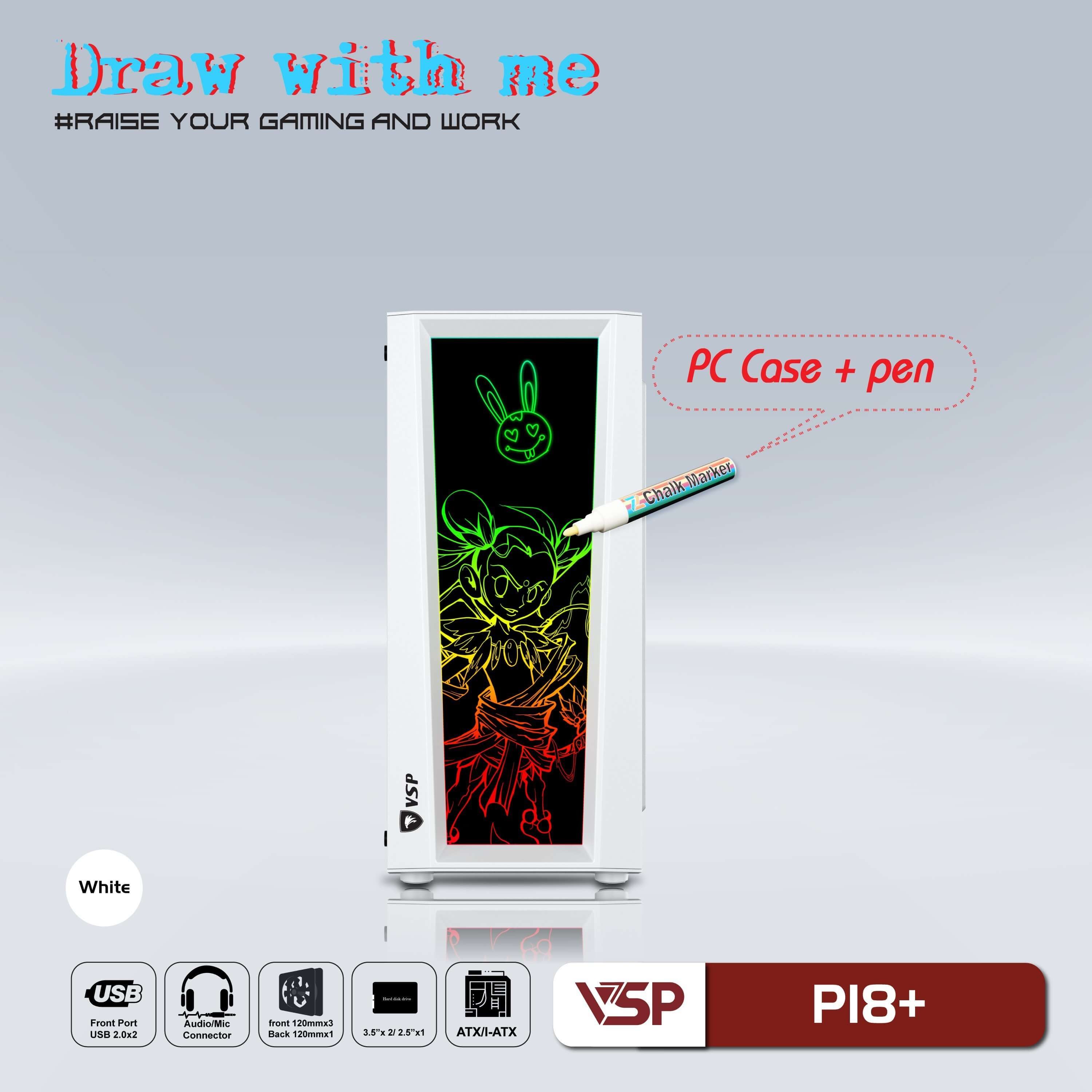 Case VSP P18+ Kèm Bút Vẽ (Mid Tower, White)