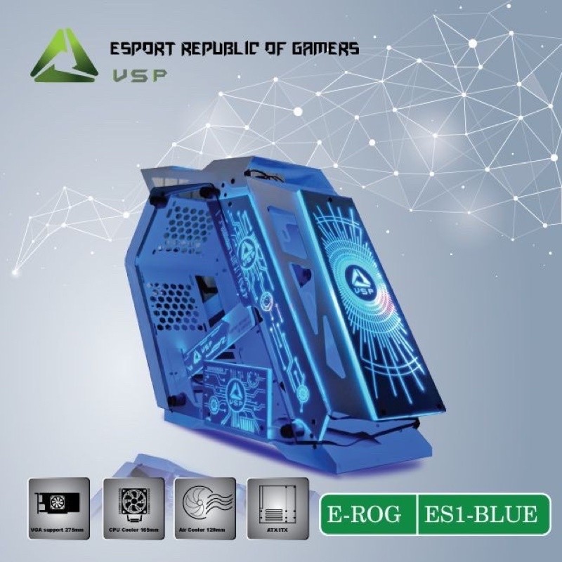 Vỏ case máy tính VSP E-ROG ES1 Gaming (chưa có fan led) Hồng - Xanh