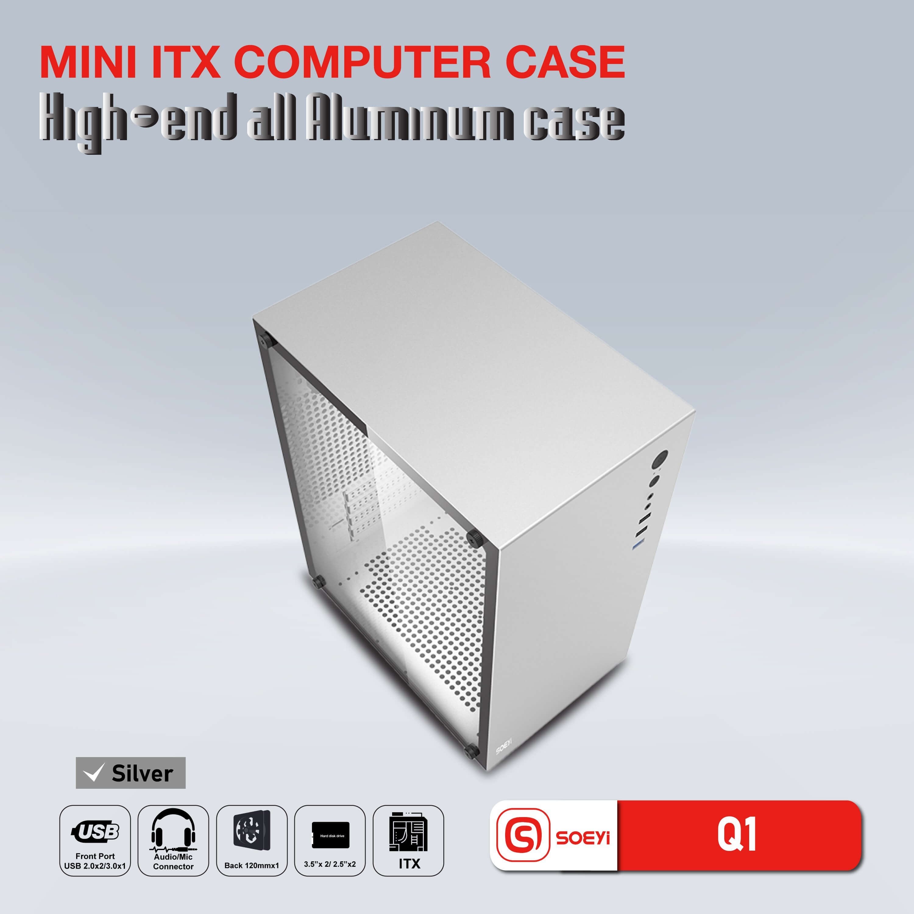 Vỏ case SOEYI Q1 Nhôm (Aluminum/ Tempered Glass/ Mid Tower mATX)