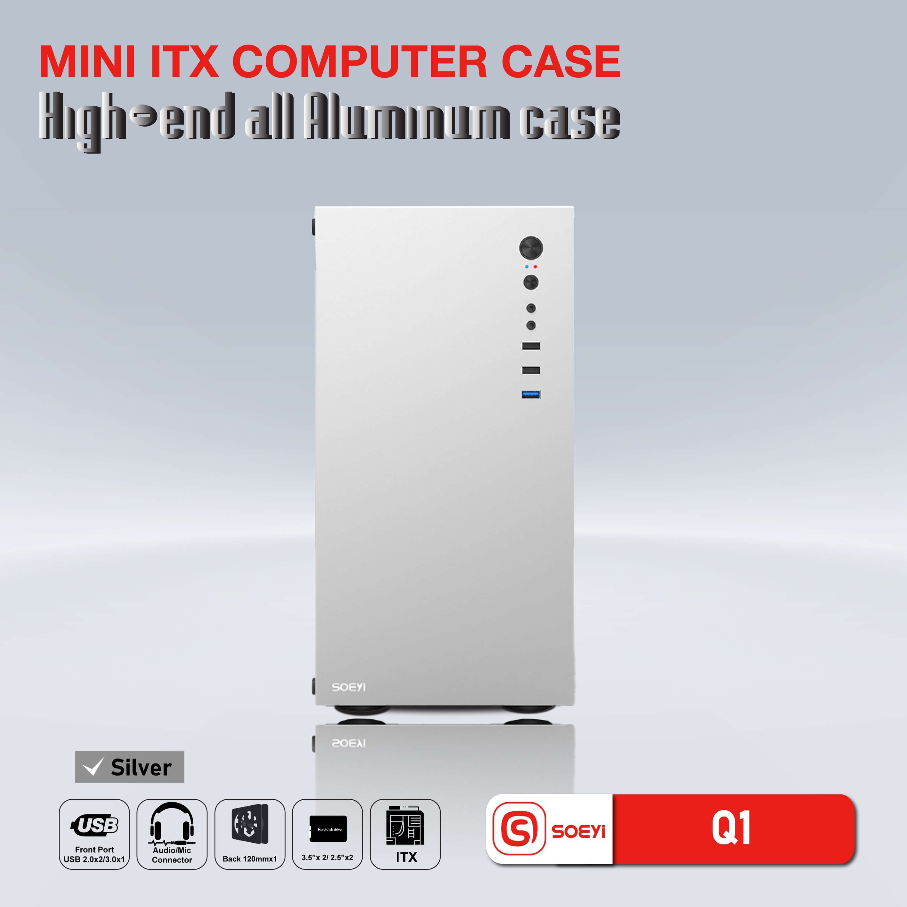 Vỏ case SOEYI Q1 Nhôm (Aluminum/ Tempered Glass/ Mid Tower mATX)