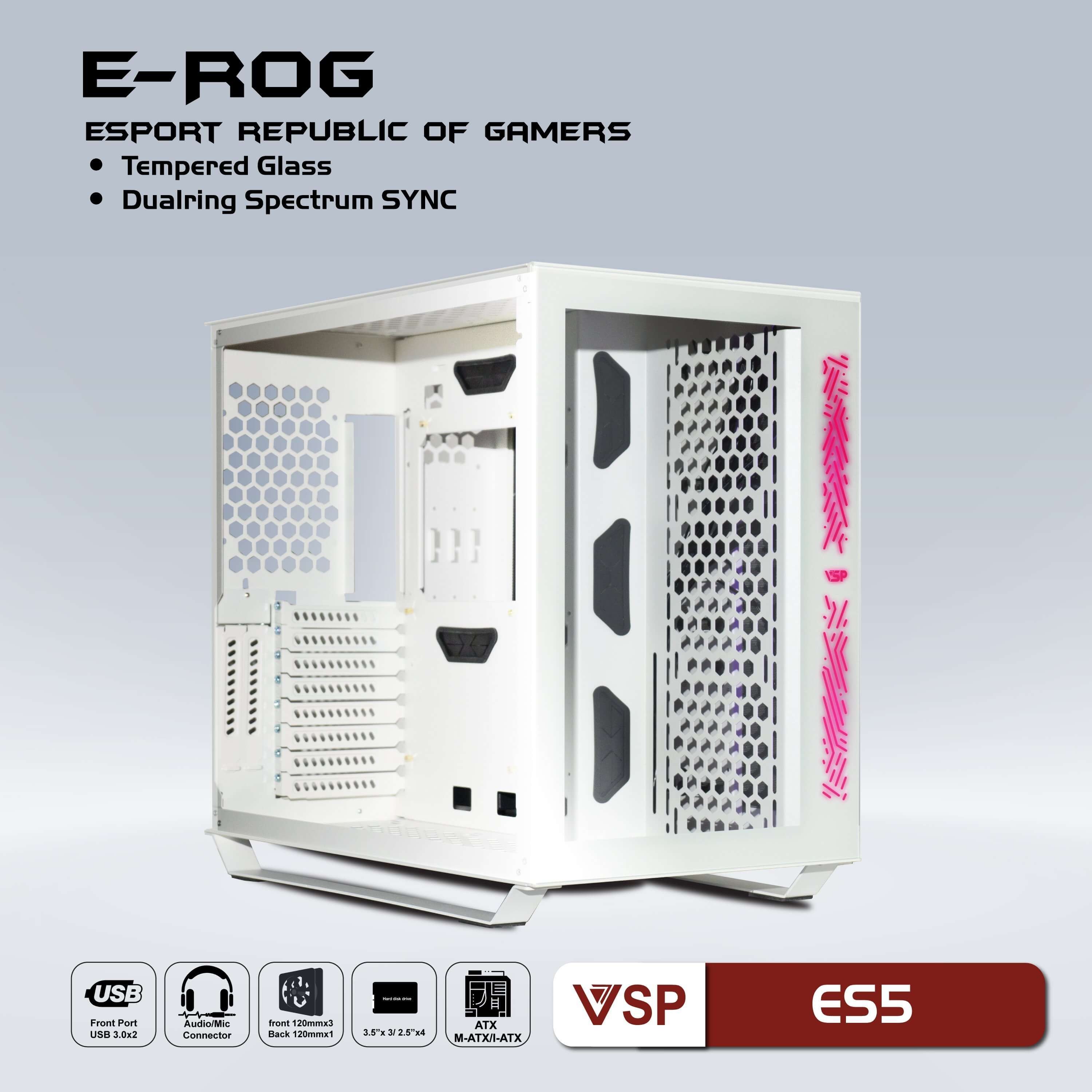 Case VSP E-ROG ES5 (Mid Tower/Trắng/Hồng).